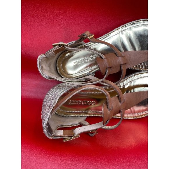 Jimmy Choo Thong Gladiator Strappy Gold Metallica Leather Flat Sandals EU 35 1/2 - Picture 9 of 15